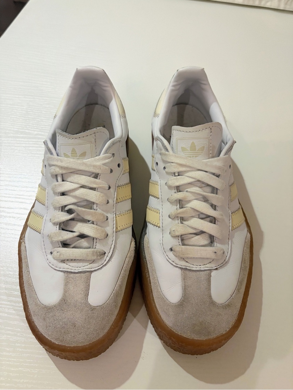 adidas Samba Women’s White and Cream Leather Sneakers with Gum Sole - Picture 7 of 11